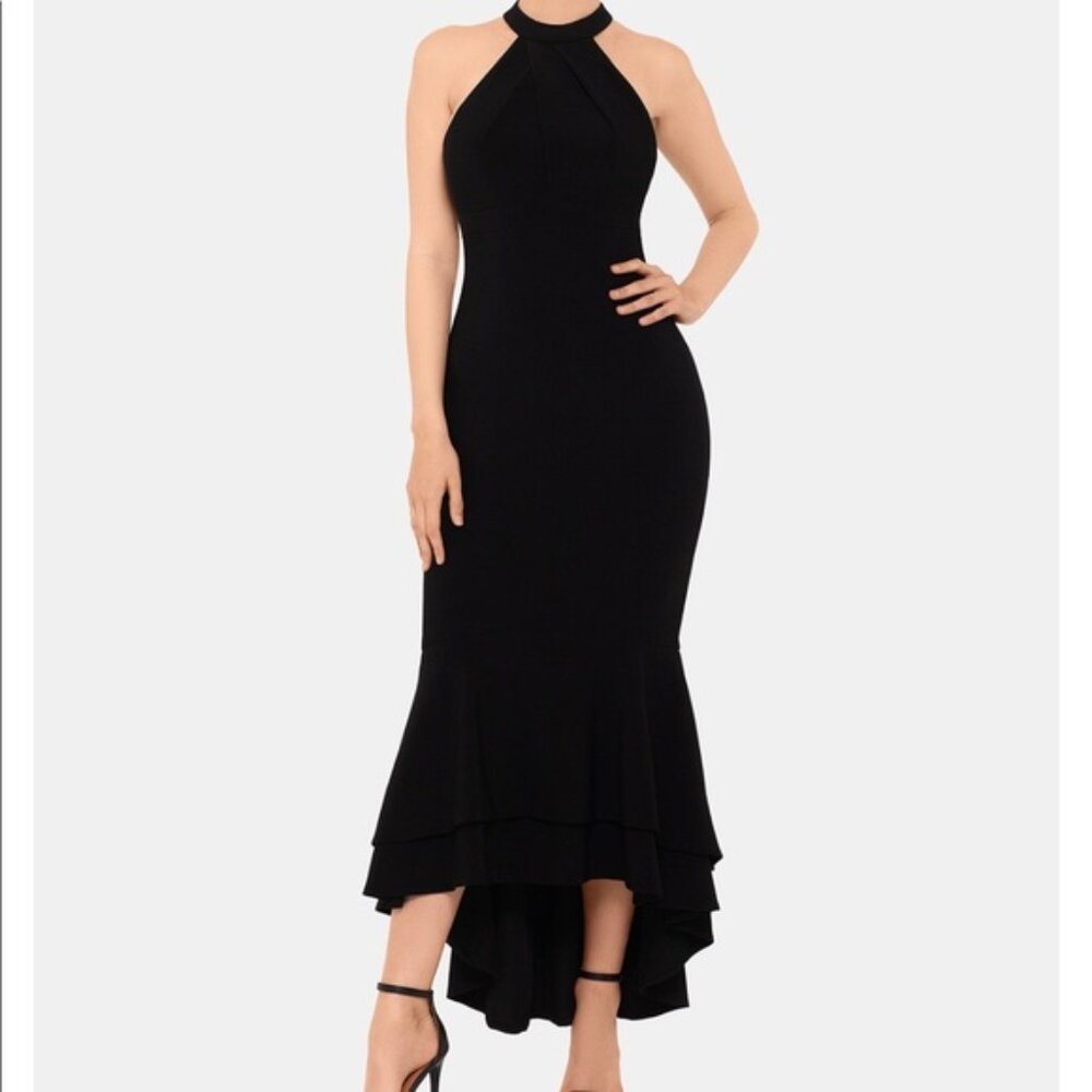 XScape Halter Flounce Hem Gown Black Size 2